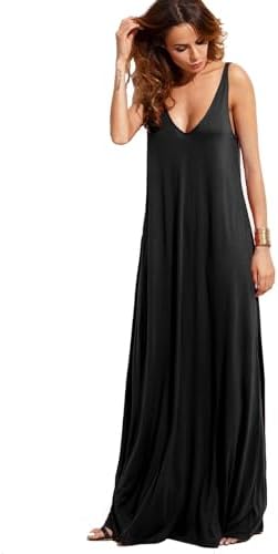 Casual Sleeveless Deep V Neck Knitted Shift Sexy Maxi Long Dress Black M